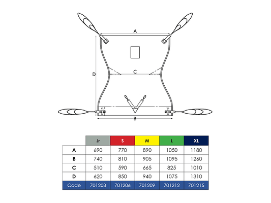 Sizing guide measurements for comfort recline sling